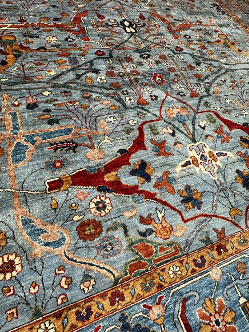 Hand-Knotted Trasitional Serapi Ghazni Wool Rug – 9’1” x 12’ – Intricate Floral Design