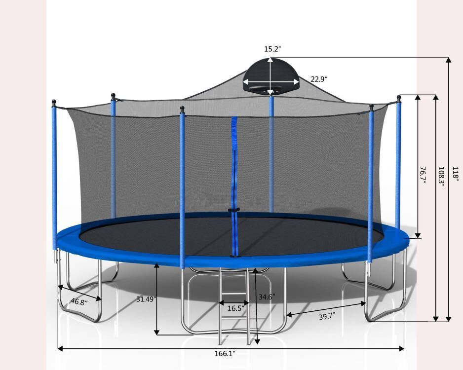 14Ft Trampoline For Adults & Kids With Basketball Hoop, Outdoor Trampolines With Ladder And Safety Enclosure Net For Kids And Adults - Blue, photo 2 of 15