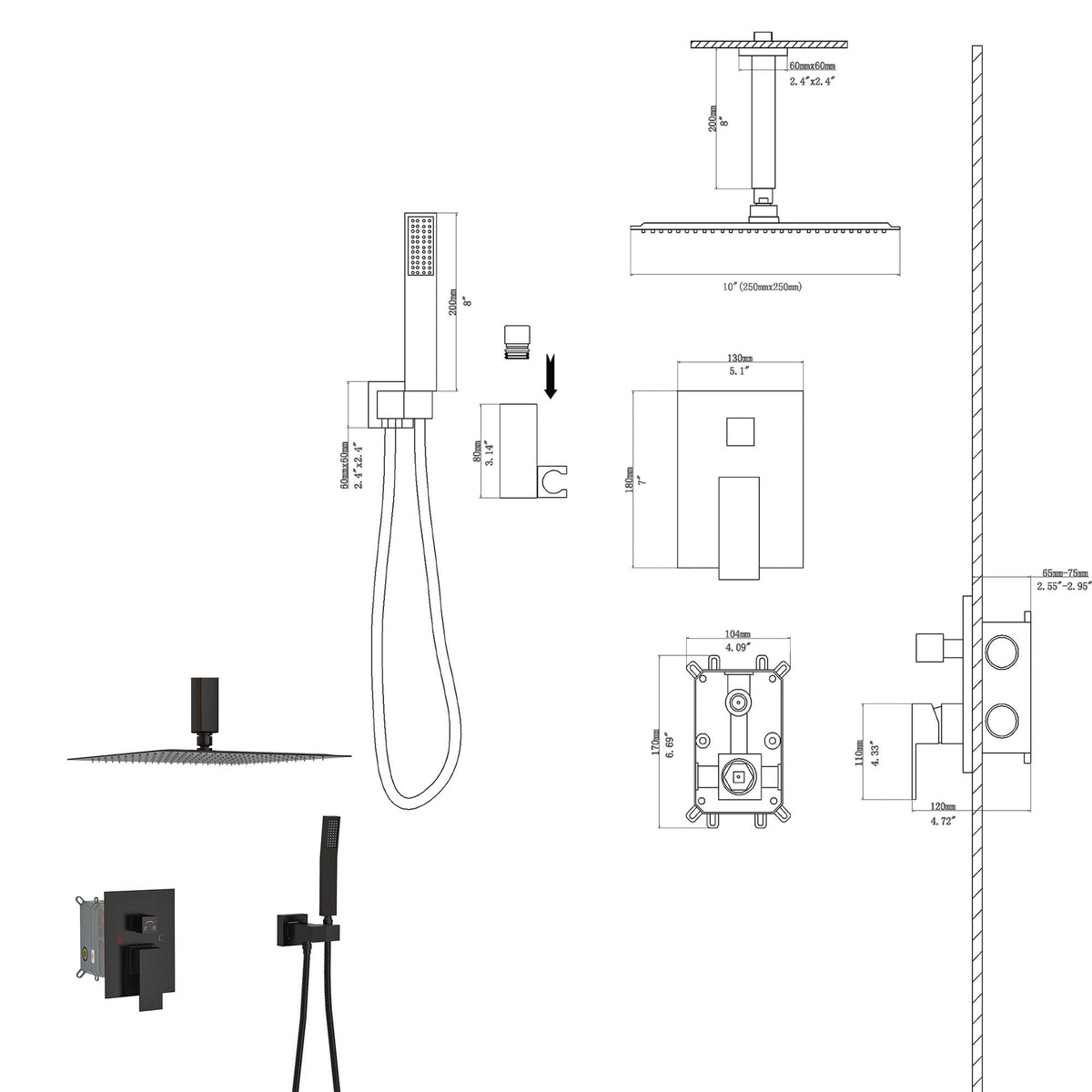 Dual Shower Head System With Ceiling Mount And Rough In Valve, photo 4 of 27