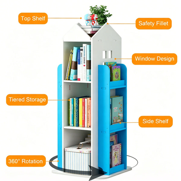 4-Tier Rotating Bookshelf, 360° Swivel, PVC, White, photo 2 of 7