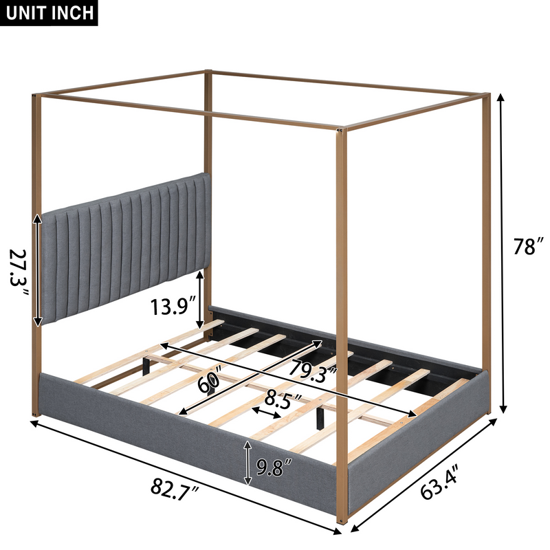 Walker Edison - Queen Size Upholstery Canopy Platform Bed with Headboard and Metal Frame, Gray