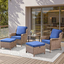 5-Piece Outdoor Lounge Chairs Set with Side Table and Ottomans