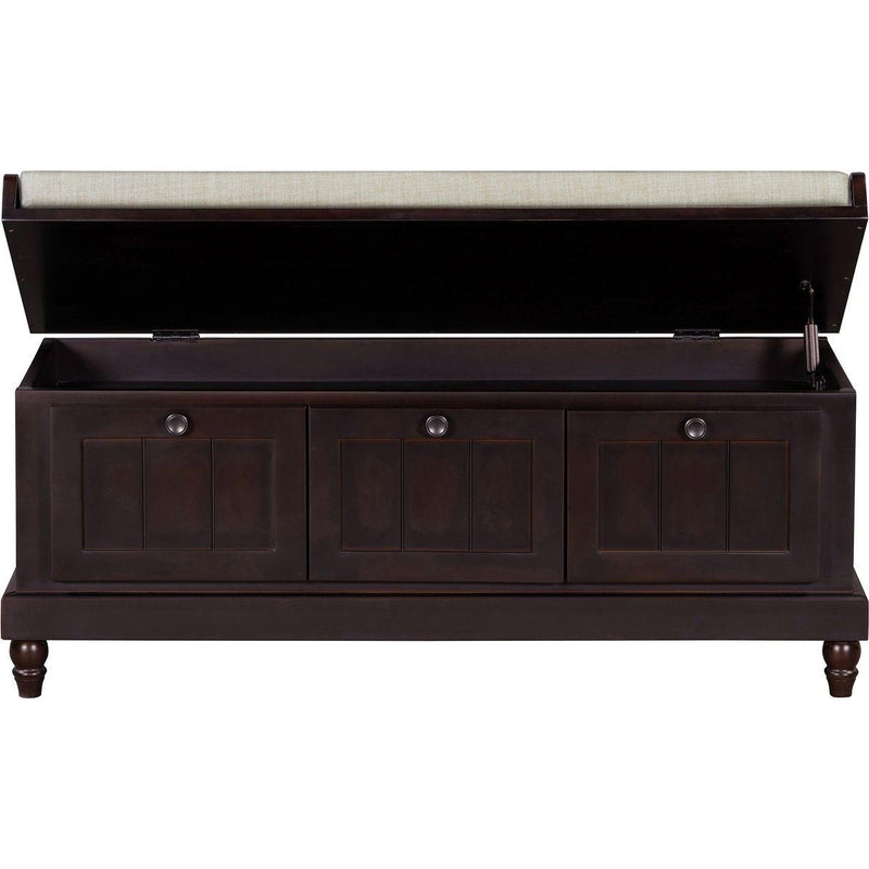 TREXM Classic Shoe Bench with Cushion and Three Drawers, Fluted Entryway Bench with Storage for Living Room, Entryway, and Hallways (Espresso)