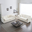 2-Piece White Chenille Sofa Set for Living Room