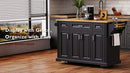 K&K 54 Inch Large Kitchen Island with Rubber Wood Drop Leaf
