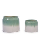 Gradient Flowerpot (Set of 2), Planter For Patio, Garden, Windowsill - White / Green
