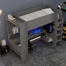 Gaming Loft Bed With Desk, Multi Storage Shelves, LED And Charging Station by Unique Piece Furniture