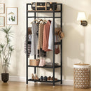 Rack With Hanging Rod, 4 Hooks, Heavy Duty Freestanding Closet Organizer - Brown / Black by HouseOfZazla