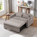 55.9" Convertible Sofa Bed Loveseat Sofa with Three USB Ports, Two Side Pockets, Two Cup Holders and 360Swivel Phone Holder for Living Room, Light Grey
