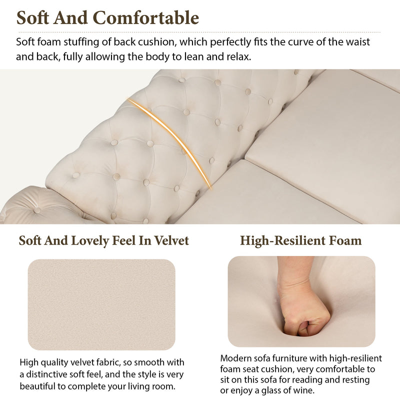 40.5" Velvet Upholstered Accent Sofa, Modern Single Sofa Chair with Button Tufted Back, Modern Single Couch for Living Room, Bedroom, or Small Space, Beige