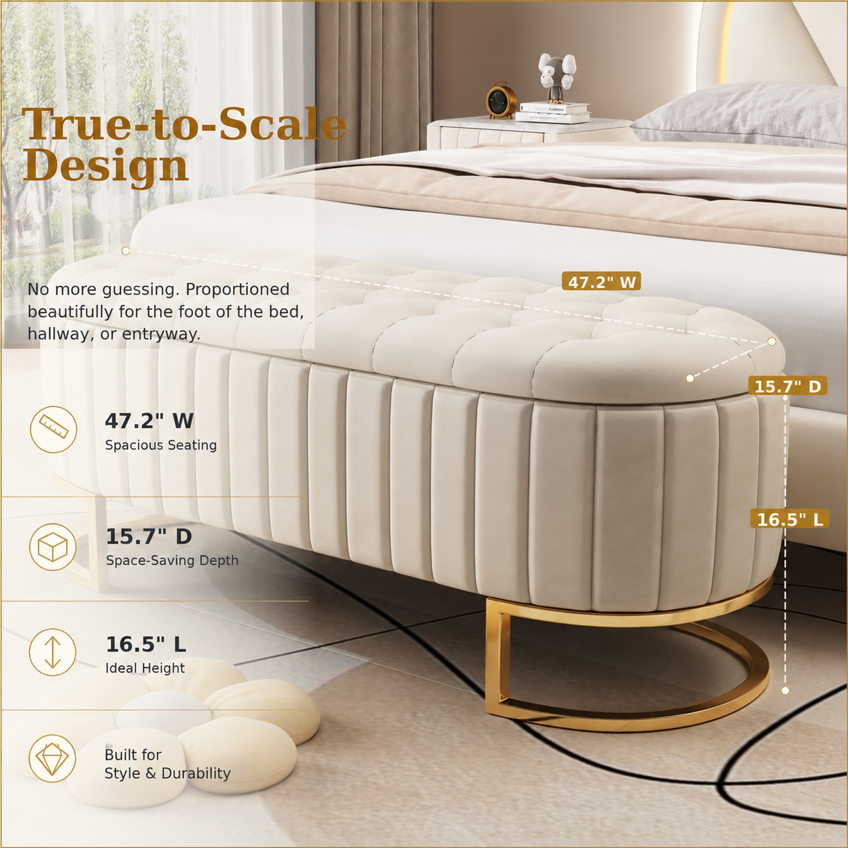 Elegant Upholstered Velvet Storage Ottoman, photo 7 of 10