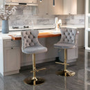 A&A Furniture,Golden Swivel Velvet Barstools Adjusatble Seat Height from 25-33 Inch, Modern Upholstered Bar Stools with Backs Comfortable Tufted for Home Pub and Kitchen Island（Gray,Set of 2） by Montret