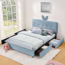 Upholstered Bed With Oversized Rabbit Ear Headboard, LED Lights & 4 Storage Drawers by HouseOfZazla