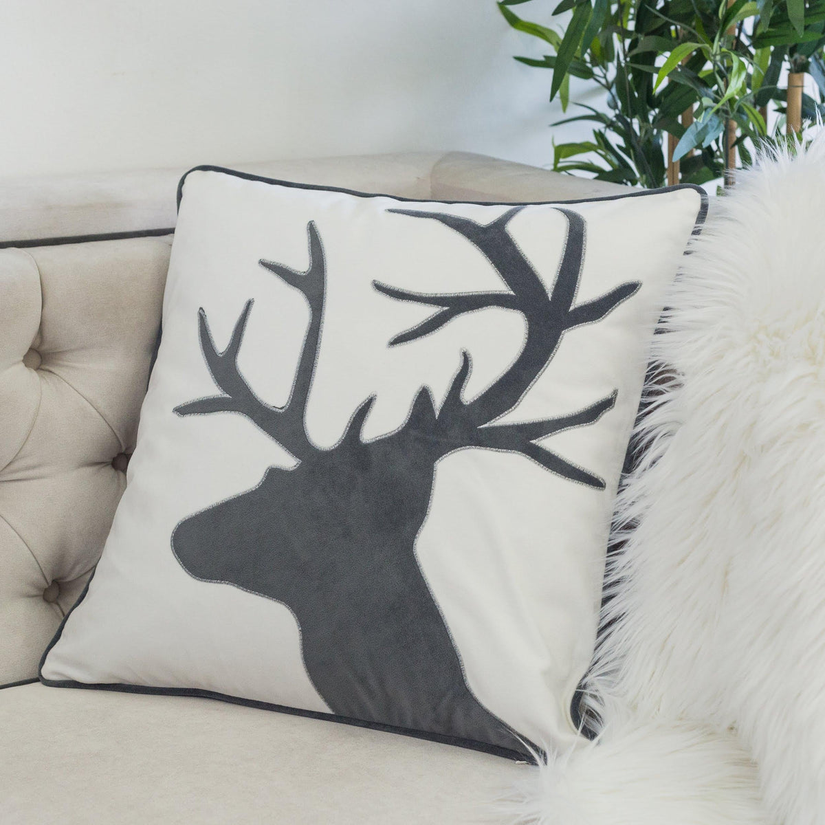 Holiday Reindeer Velvet Accent Pillow 20x20, photo 5 of 10
