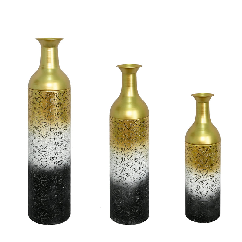 Decorative Metal Vases Set of 3, Leaf Pattern Floor Vases, photo 3 of 10