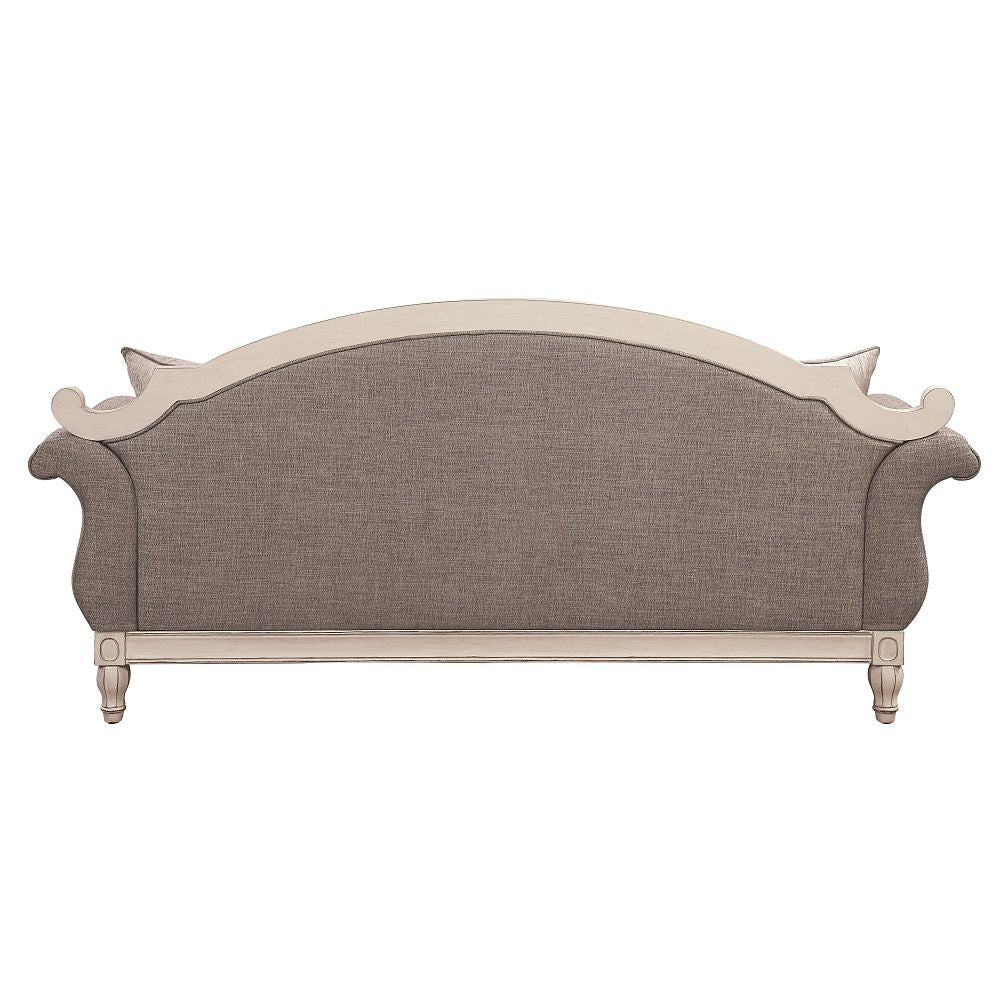 Florian - Sofa With 4 Pillows - Gray Fabric & Antique White, photo 2 of 7