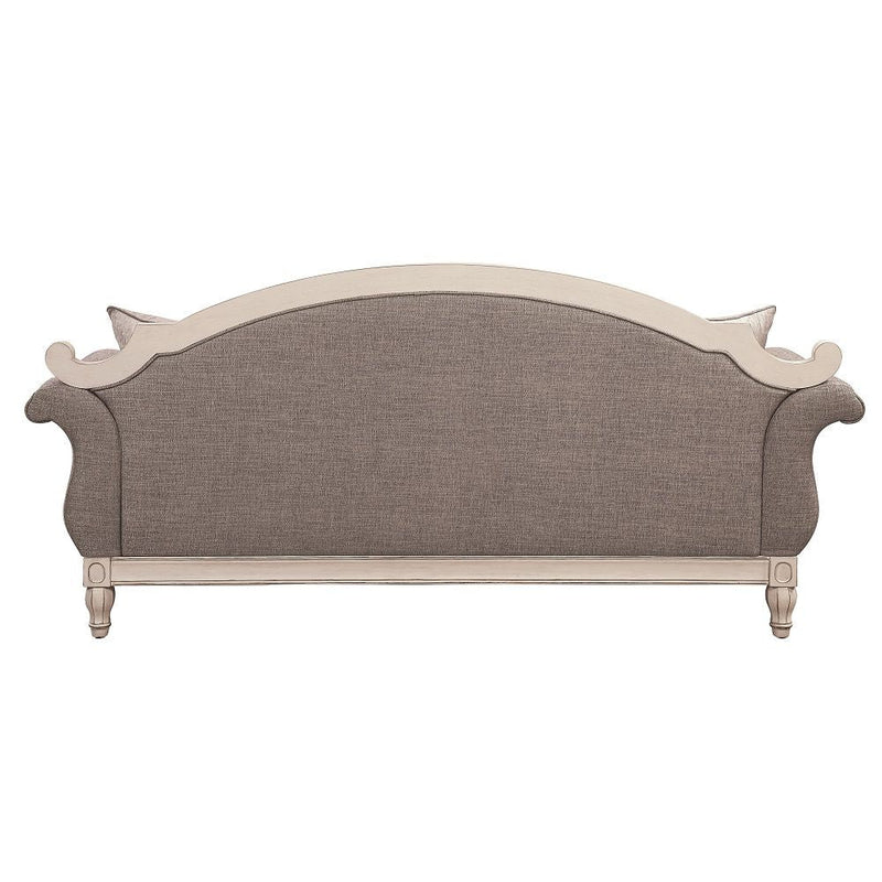 Florian - Sofa With 4 Pillows - Gray Fabric & Antique White, photo 2 of 7