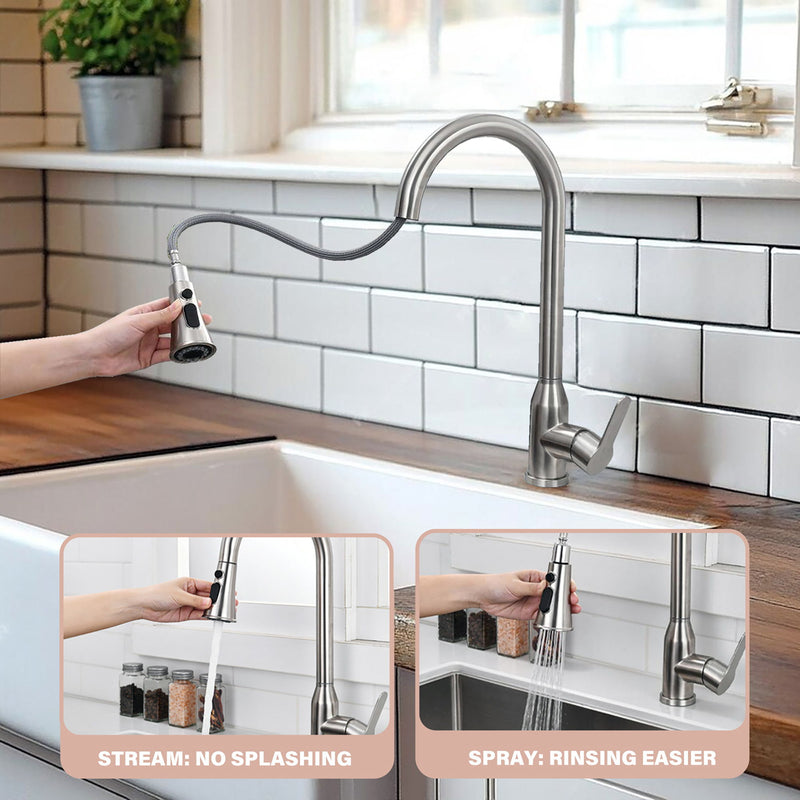 Stainless Steel High Arc Kitchen Faucet With Pull Down Sprayer - Brushed Nickel, photo 2 of 8