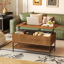 Rectangle Lift Top Coffee Table With Hidden Storage And Lower Shelf - Brown by HouseOfZazla