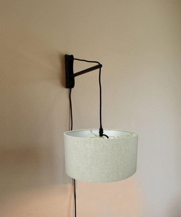 18"W MAST Plug-In Wall Mount Pendant 1 Light Black Cord/Arm Textured Oatmeal Shade, photo 2 of 7