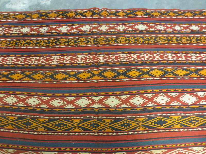 6' X 10' Antique 1930 Turkish Jajim Kilim Handmade Flat Weave Wool Rug Veg Dye