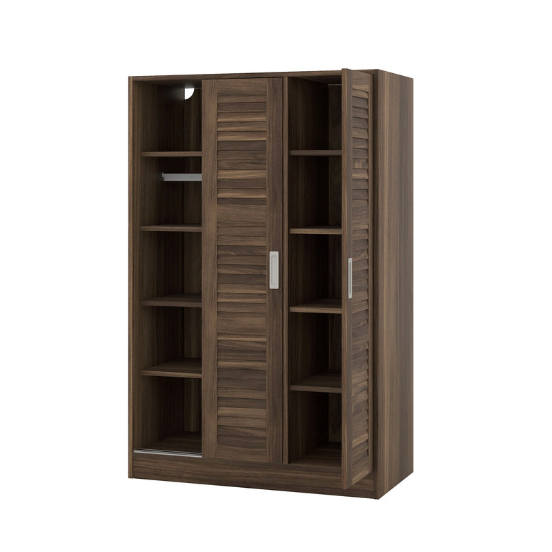 3-Door Shutter Wardrobe with shelves, Wulnut
