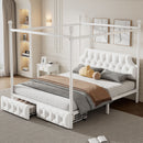 Queen Size Canopy Platform Bed With Upholstered Headboard And 2 Storage Drawers - White by HouseOfZazla
