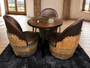 Whiskey & Wine Barrel Steel-Leg Table Set — 3 Chairs, Modern Build