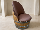 Whiskey & Wine Barrel Lounge Chair — Hidden Storage, Memory Foam, Checkered Brown Upholstery (Limited)