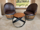 Whiskey & Wine Barrel Hoop Side Table — Oak Top, Metal Hoops