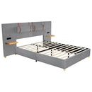 Upholstered Platform Bed, 2 Outlets And USB Charging Ports On Both Sides, 2 Bedside Pillows, Storage Shelves by HouseOfZazla