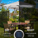 9' x 7' Solar Umbrella, LED Lighted Patio Umbrella for Table or Base with Tilt & Crank, Outdoor Umbrella for Garden, Deck, Backyard, Pool, Beach, White