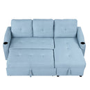 80.3" Pull Out Sofa Bed Modern Padded Upholstered Sofa Bed, Linen Fabric 3 Seater Couch with Storage Chaise and Cup Holder, Small Couch for Small Spaces