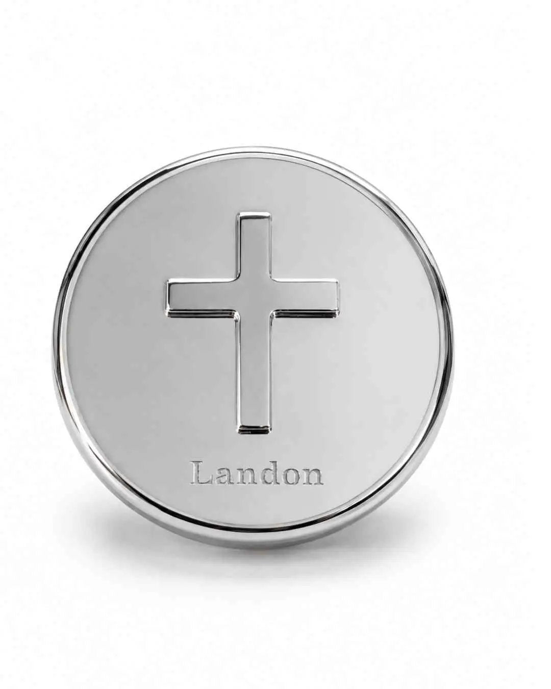 Round Covered Box With Cross On Lid, installed in a room