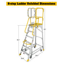 6 Step 375lbs Aluminum Rolling Platform Ladder