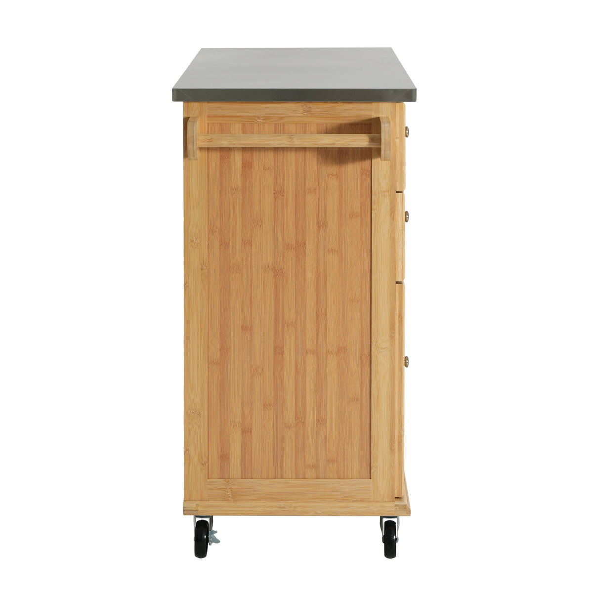 Indoor Bamboo Rolling Kitchen Island with Stainless Steel Top, photo 10 of 10