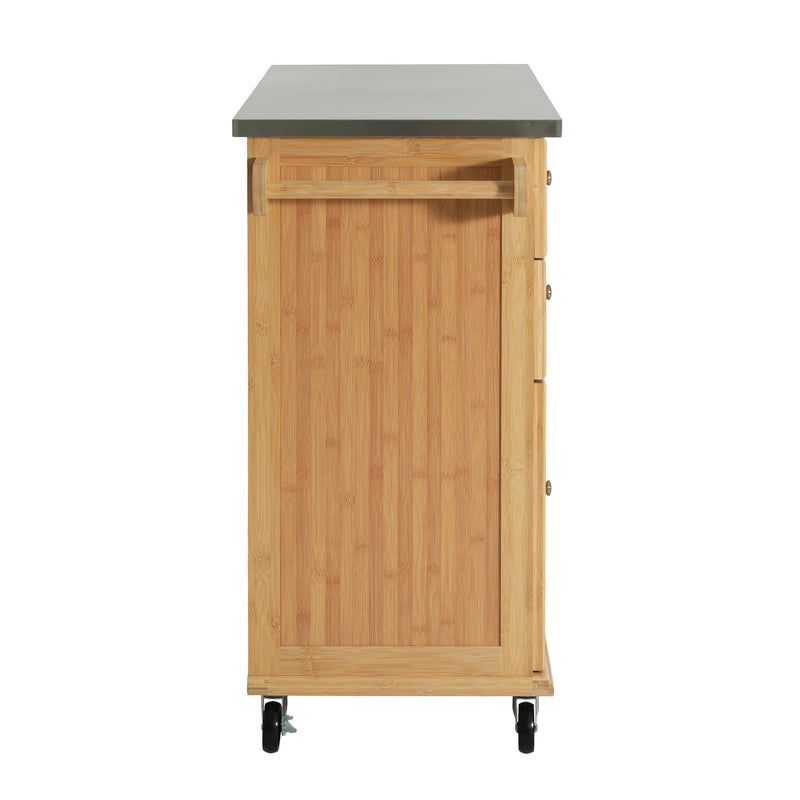 Indoor Bamboo Rolling Kitchen Island with Stainless Steel Top, photo 10 of 10
