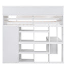 Loft Bed With Built In Desk, Storage Shelves, And Wardrobe