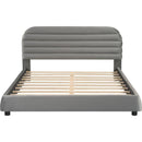 Queen Size Velvet Upholstered Platform Bed,Solid Frame and Stylish Curve-shaped Design, Gray