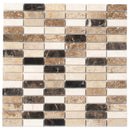 Emperador Dark, Beige Travertine 12x12 Polished Brick Marble Mosaic Tile (5 pack, 5 sq ft/case)
