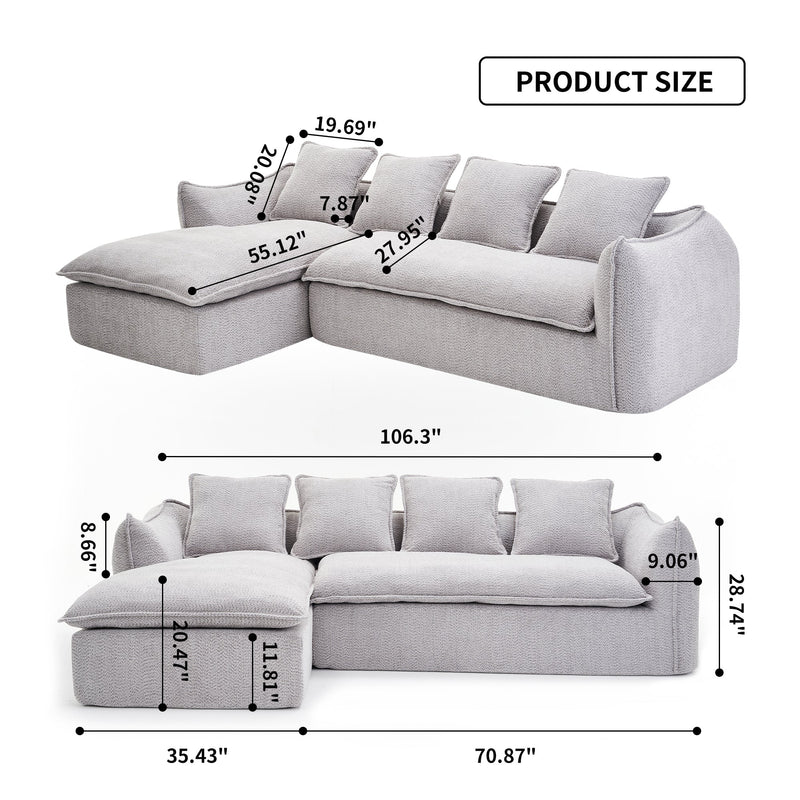 Walker Edison - Deep Seat Sofa 3 Seater for Living Room Oversized Comfy Sofa L-Shape Sofa Couch with Chaise Home Furniture Sleeper Sectional Sofa for Apartment, Office Left Hand Facing