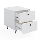 Modern Night Stand Storage Cabinet For Living Room Bedroom, Steel Cabinet With 2 Drawers, Bedside Furniture, Circular Handle - White by HouseOfZazla