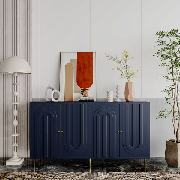 Modern Lacquered 4 Door Cabinet Sideboard Buffet Server Cabinet Storage Cabinet, For Living Room, Entryway, Hallway, Office, Kitchen And Dining Room, photo 2 of 7