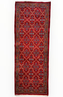 Vintage Mashhad Wool Runner – 3’3” x 8’4” – 1970s, Rich Red with Blue & Beige Accents