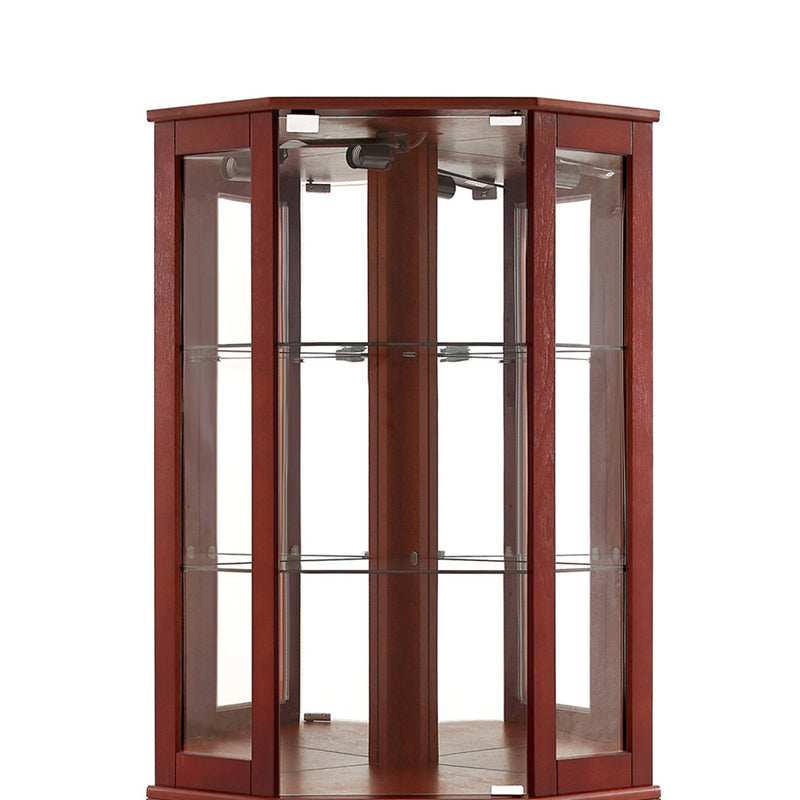 6 Shelf Corner Curio Display Cabinet with Lights, Mirrors and Adjustable Shelves, Cherry
