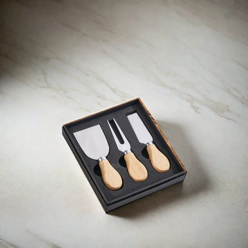 3-Piece Cheese Knife Set - Stainless Steel & Wood, installed in a room