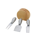 Wood Block with 3 Stainless Steel Cheese Utensils