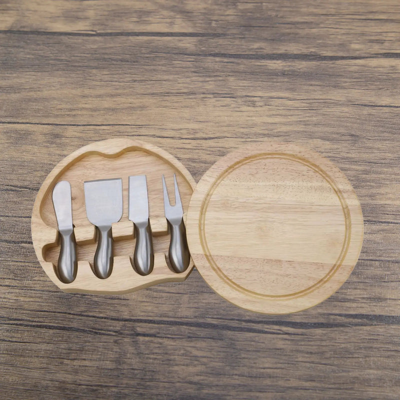 Round Swiveling Cheeseboard with 4 Stainless Steel Utensils, installed in a room
