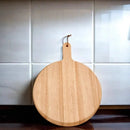 Rubberwood Pizza Board with Handle - 13.5" Diameter by creativegiftsdirect
