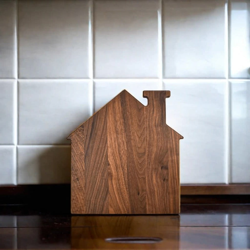 House Shaped Acacia Wood Board - 13" x 14", installed in a room